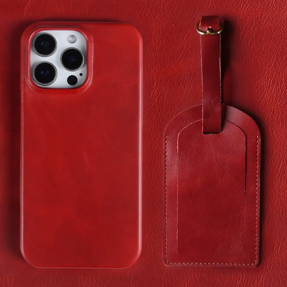Luxury Leather iPhone Case with Luggage Tag Vintage Style
