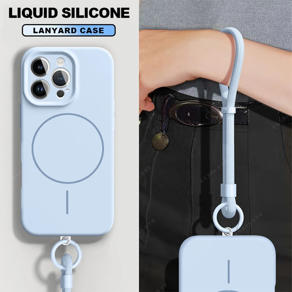 MagSafe Silicone iPhone Case with Adjustable Lanyard Strap