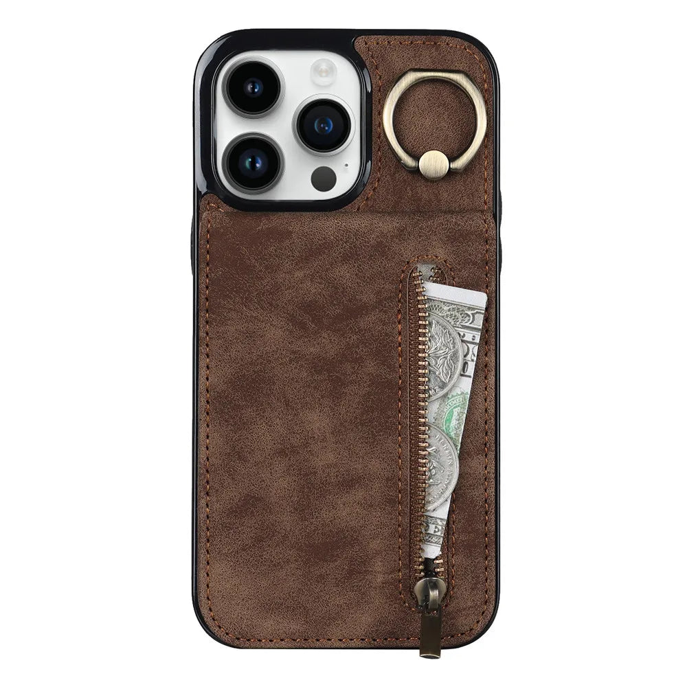 Zipper Wallet Leather Phone Case with Card Holder Kickstand
