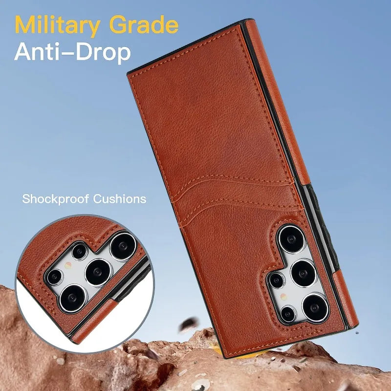 Leather Wallet Phone Case with Card Holder for Samsung