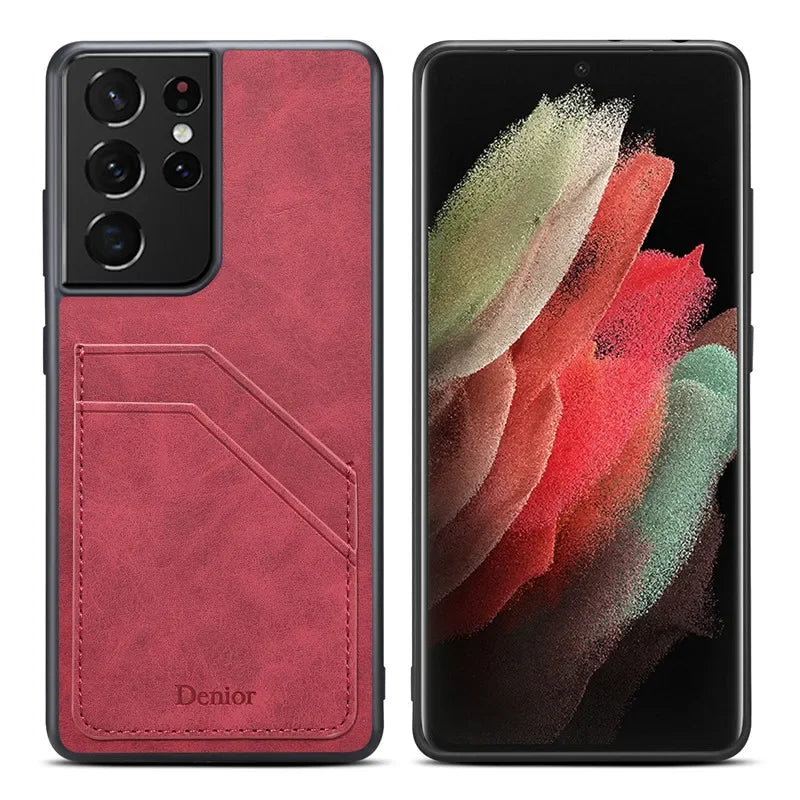Luxury Leather Samsung Case with Card Holder & Stand