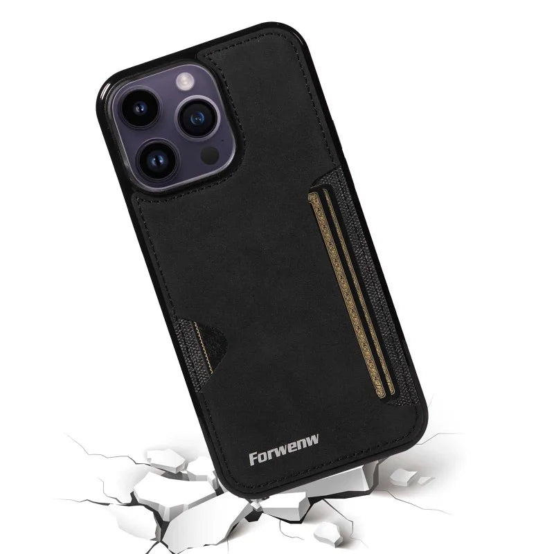Retro Card Holder Leather Case for iPhone - CaseifyTrend