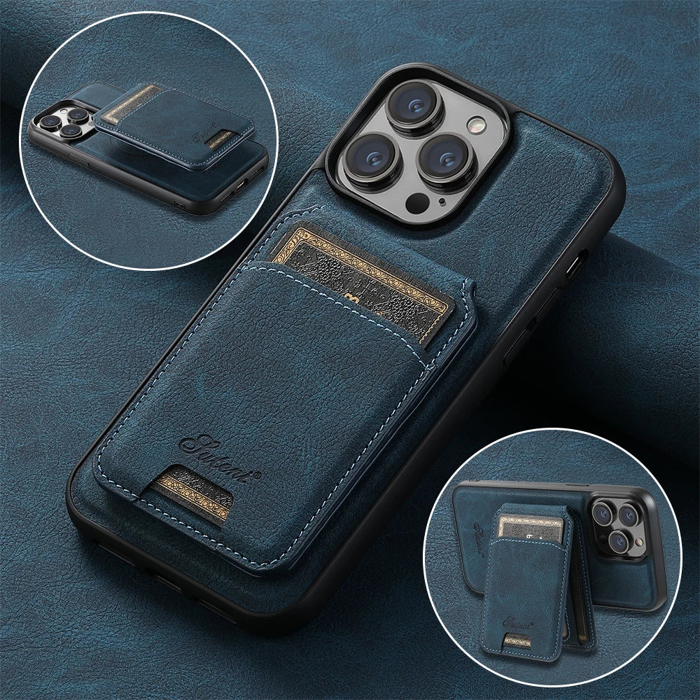 Luxury Magnetic Leather Wallet Case with Card Slot for iPhone