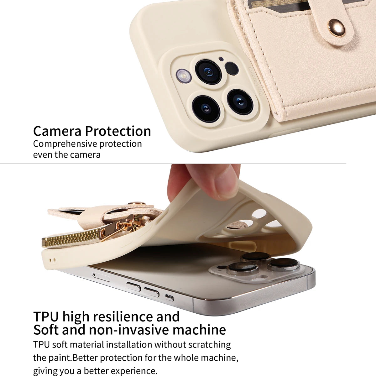Leather Crossbody Phone Case with Mirror Wallet
