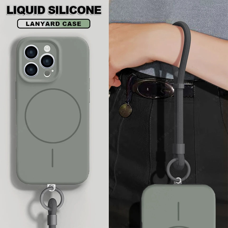 MagSafe Silicone iPhone Case with Adjustable Lanyard Strap