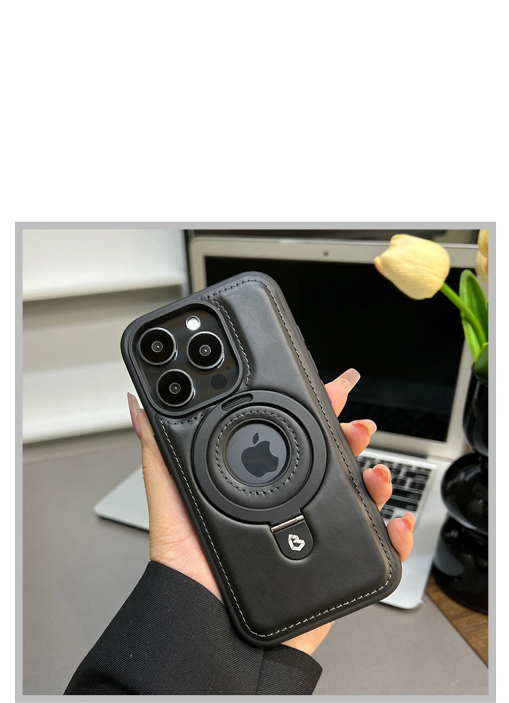 Luxury Magnetic Stand Ring PU Leather Case for iPhone - CaseifyTrend