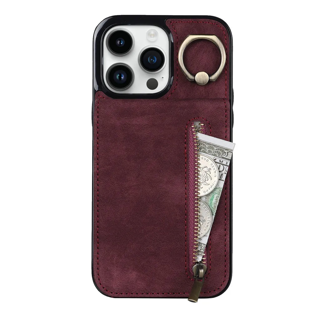 Zipper Wallet Leather Phone Case with Card Holder Kickstand