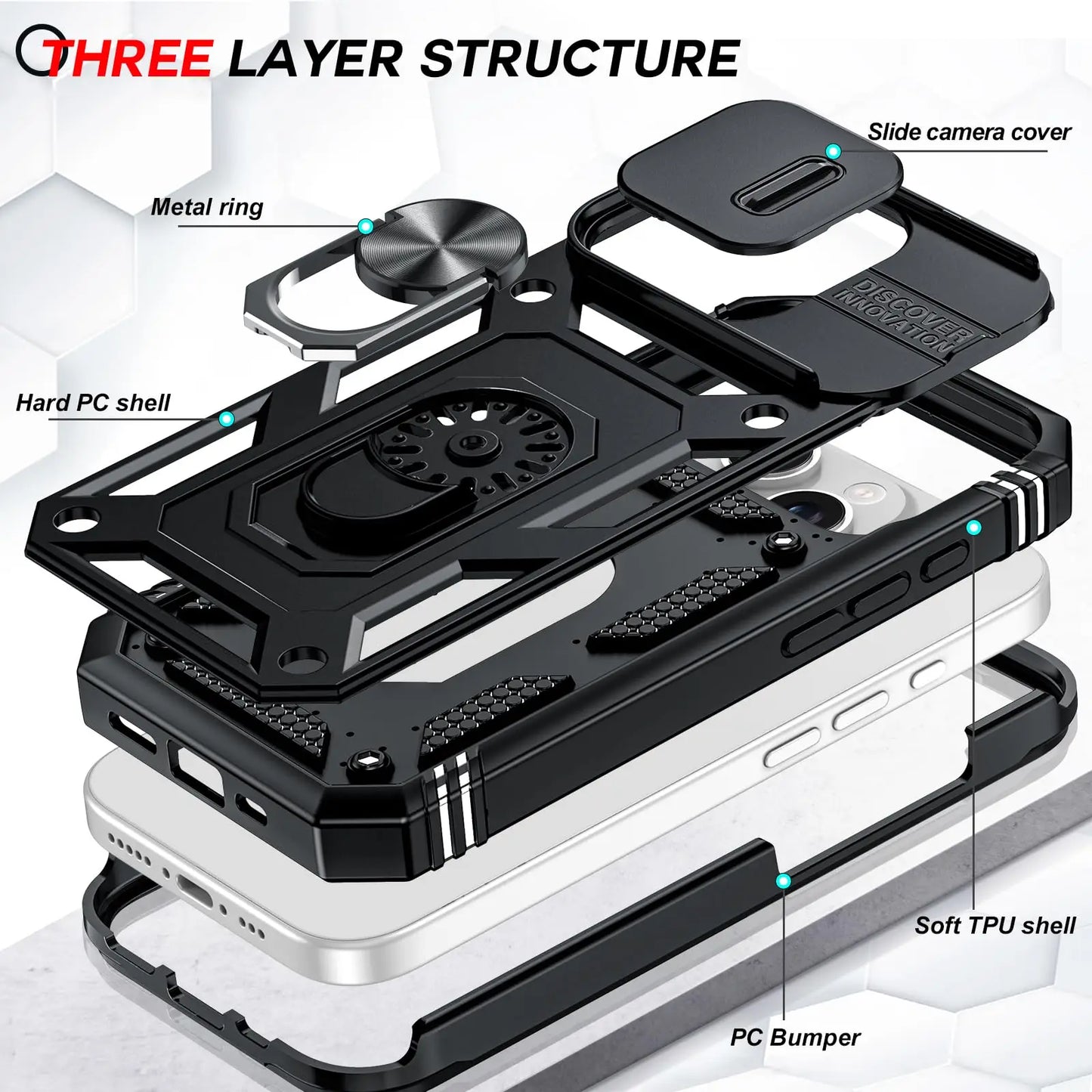 Military Armor iPhone Case with Camera Slide & 360° Stand