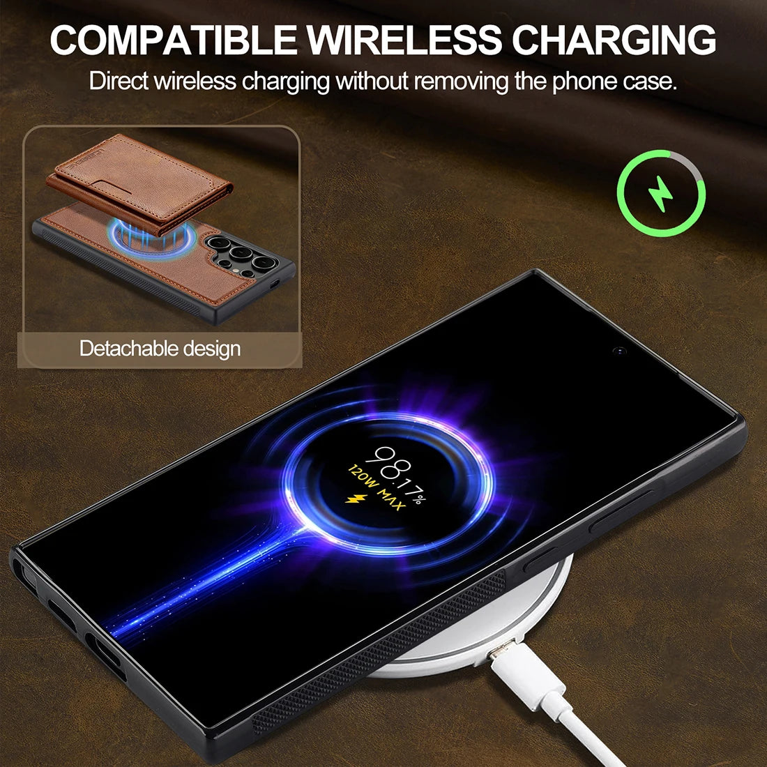 Magnetic Leather Wallet Case with Card Pocket for Samsung