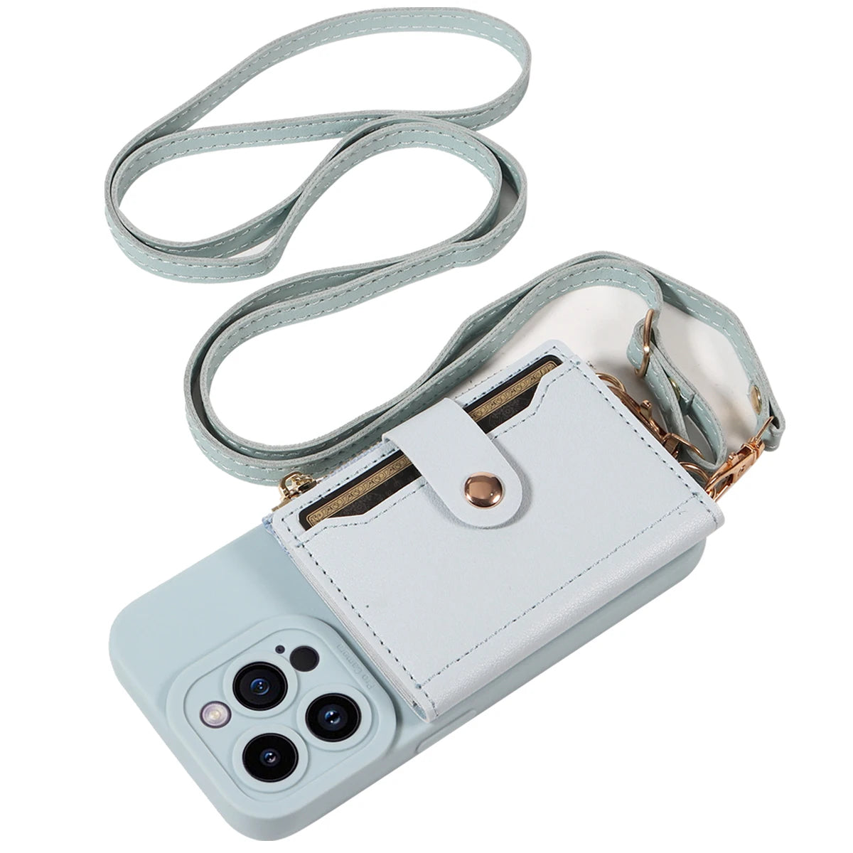 Leather Crossbody Phone Case with Mirror Wallet