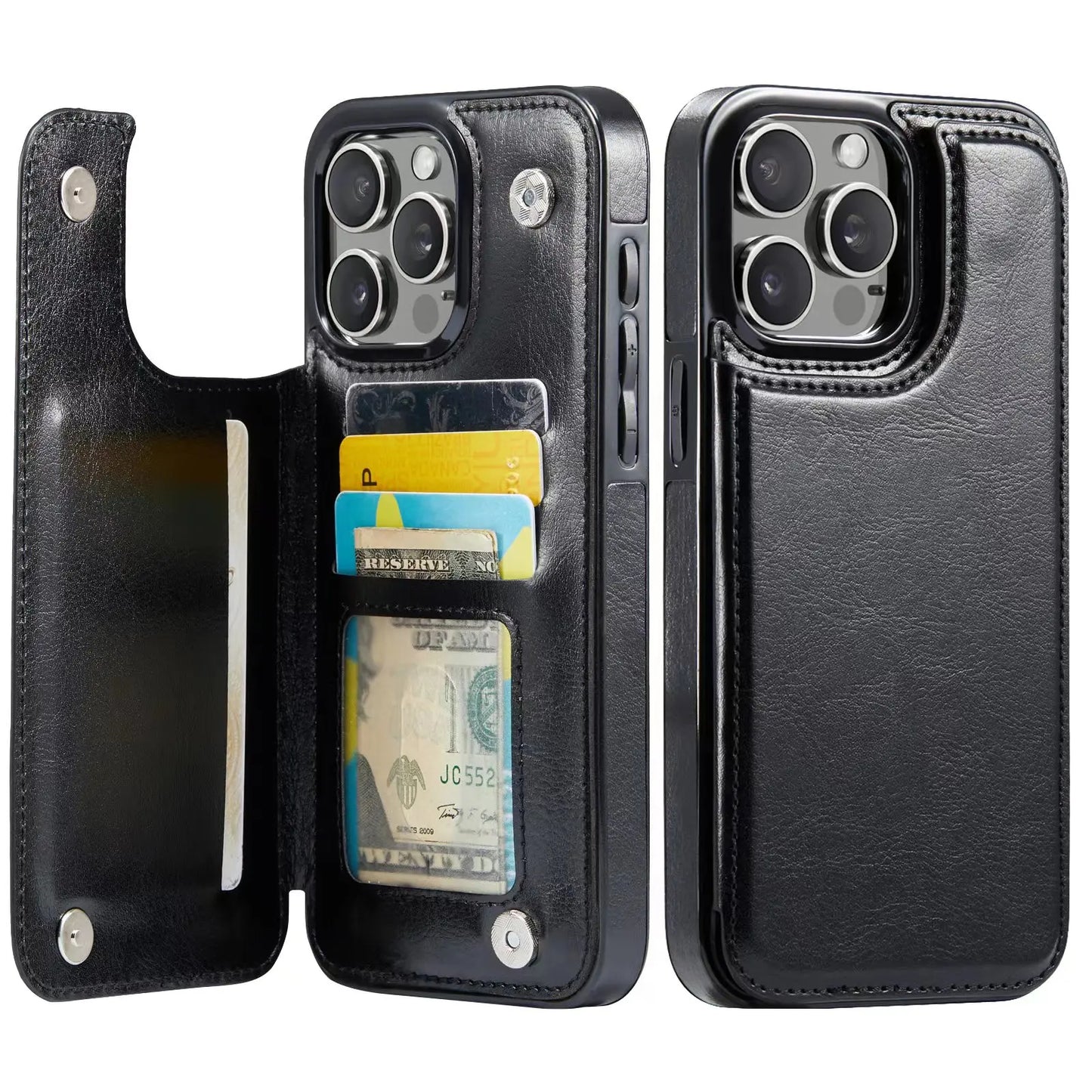 PU Leather Case with Kickstand Card Holder for iPhone - CaseifyTrend