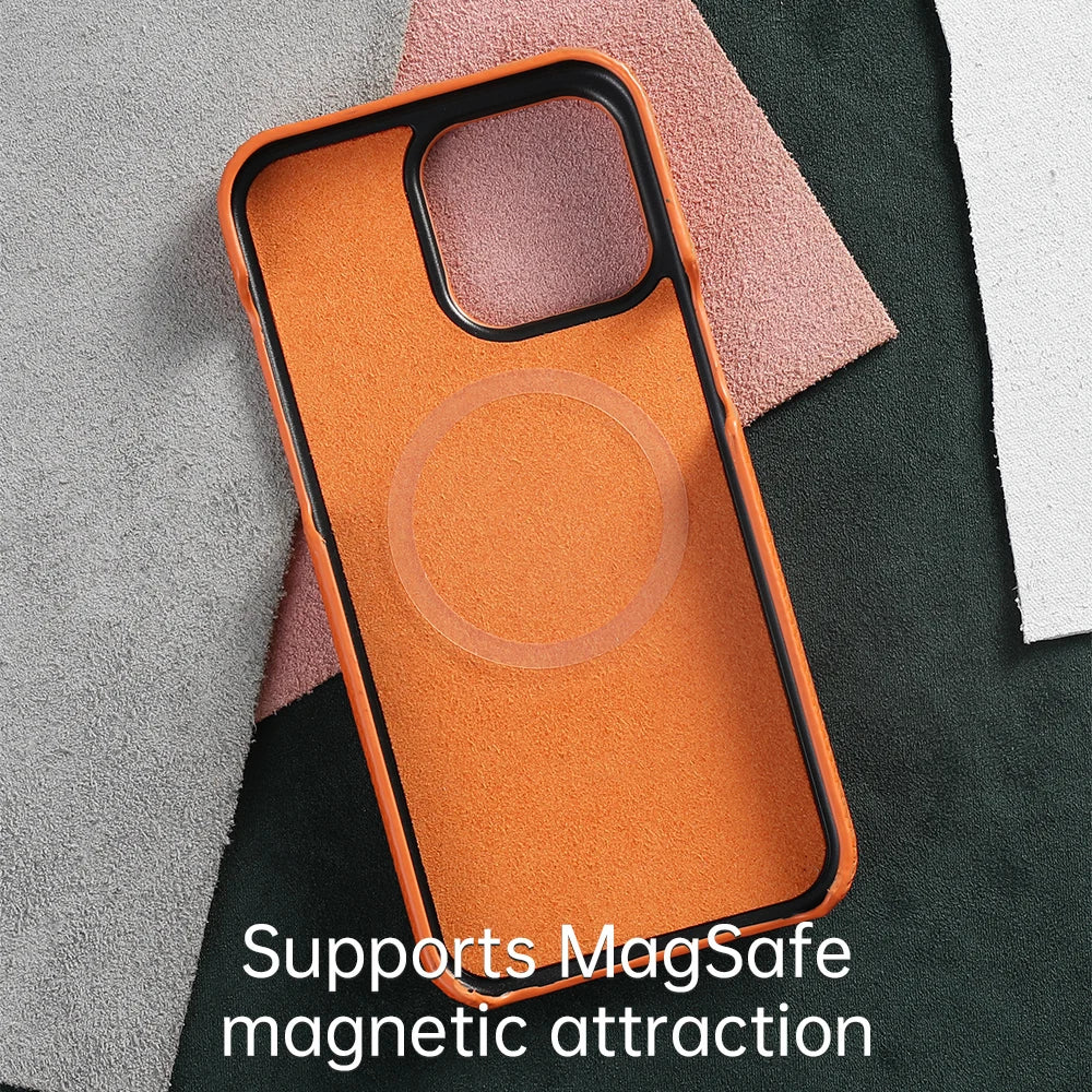 Magnetic Cowhide Leather Case for iPhone with MagSafe
