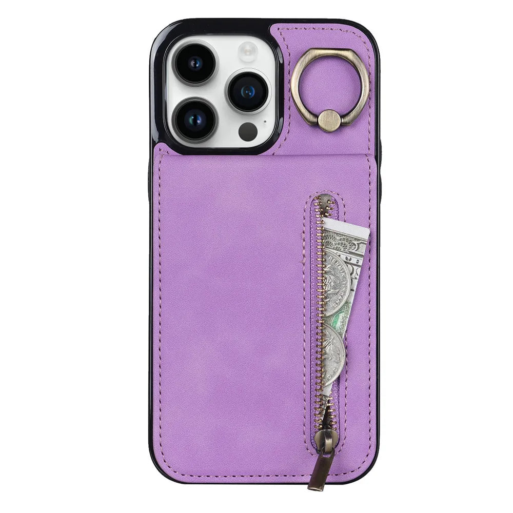 Zipper Wallet Leather Phone Case with Card Holder Kickstand