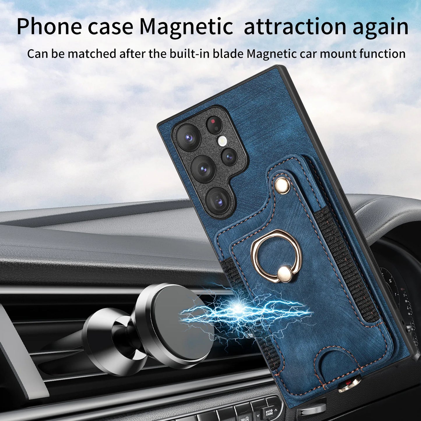 Leather Wallet Phone Case with Ring Holder for Samsung