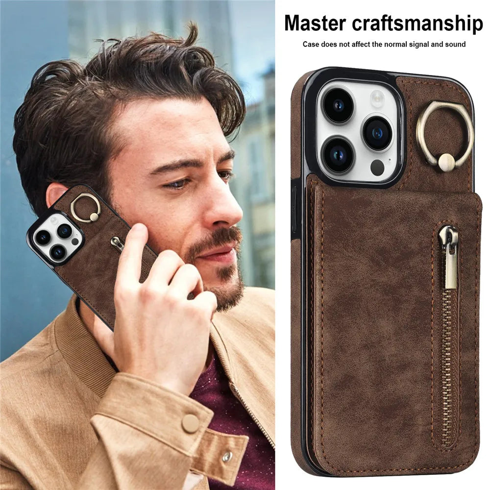 Zipper Wallet Leather Phone Case with Card Holder Kickstand