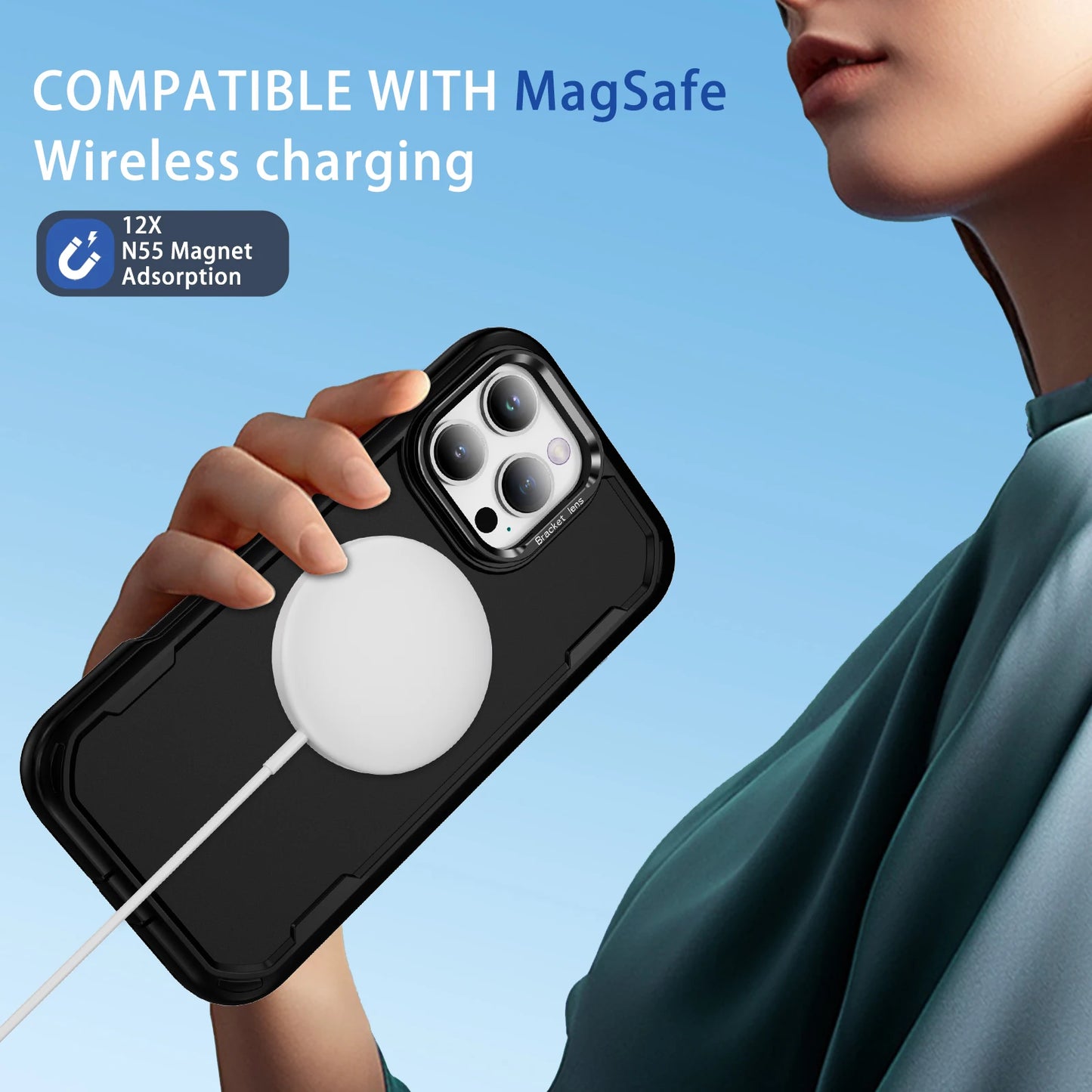 MagSafe Shockproof Leather Case for iPhone with Camera Guard