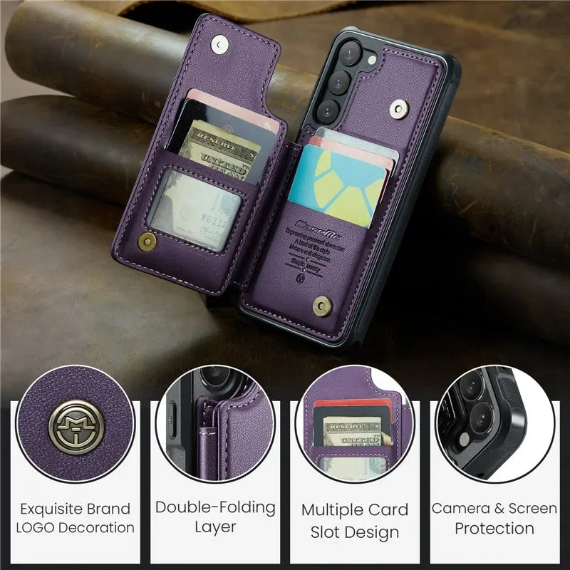 Leather Magnetic Wallet Phone Case with Pocket for Samsung