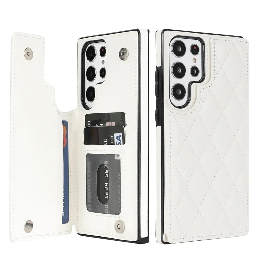 Wallet Flip Leather Case with Double Button for Samsung