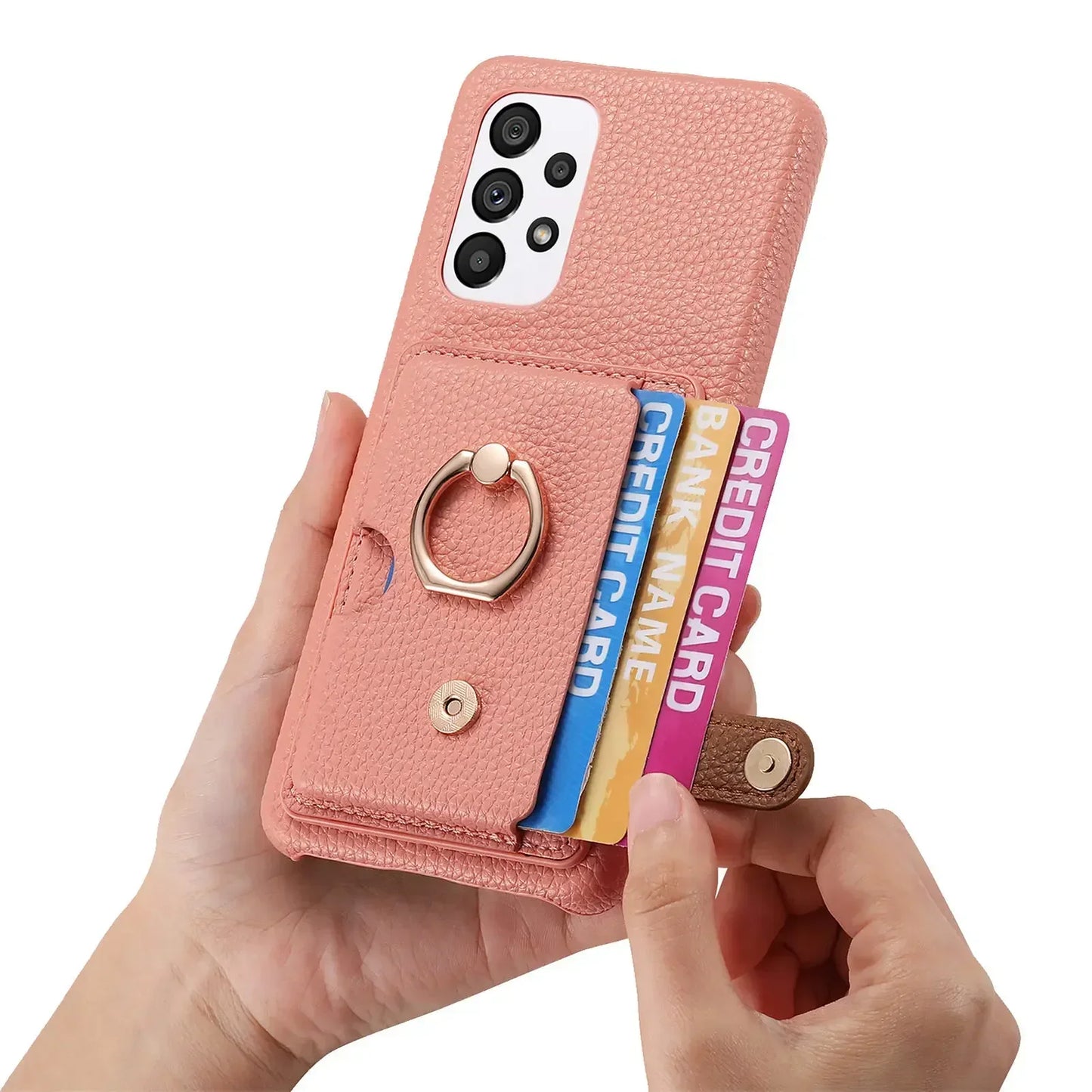 Leather Wallet Phone Case with Ring for Samsung Galaxy Series