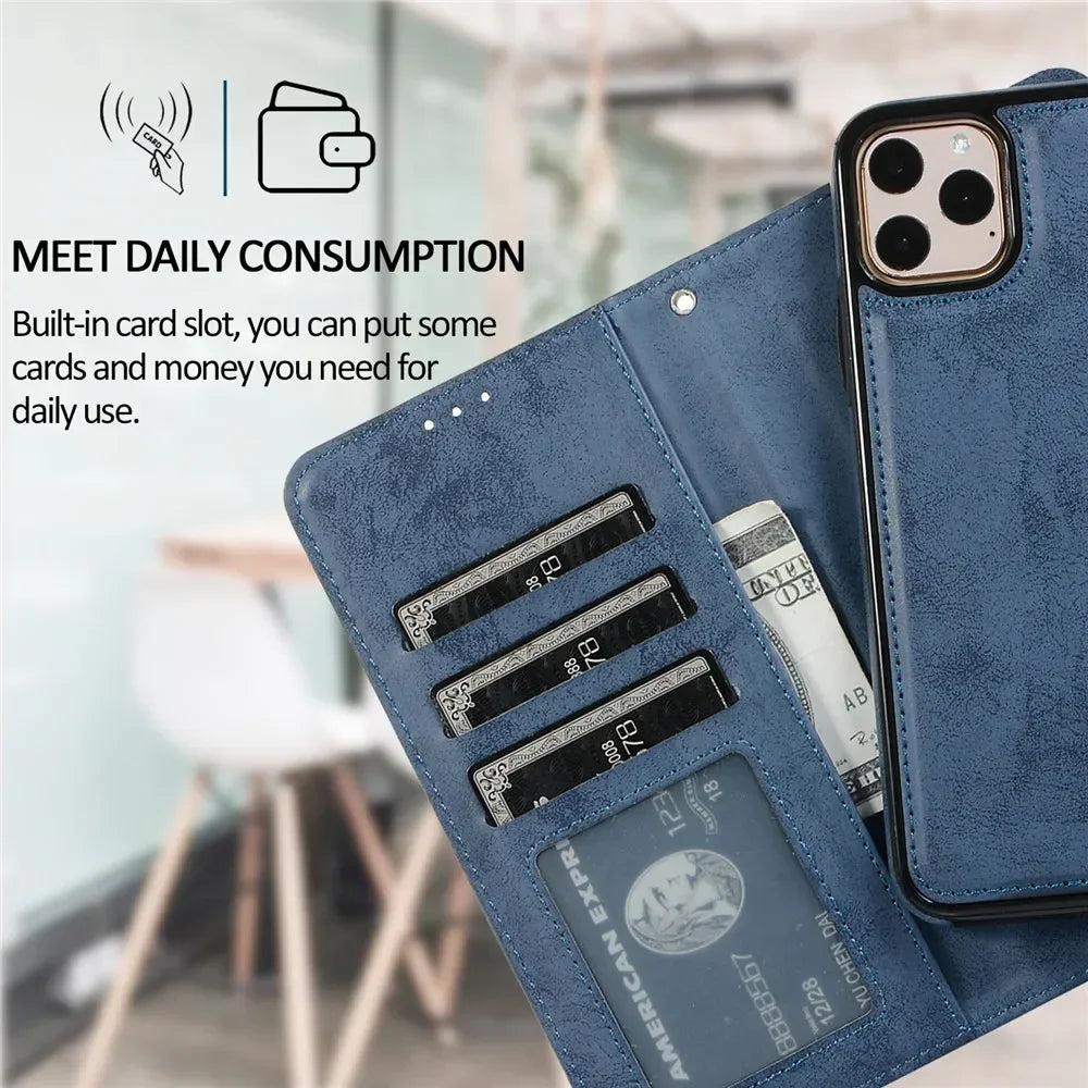Luxury Leather Flip Wallet Card Case for iPhone