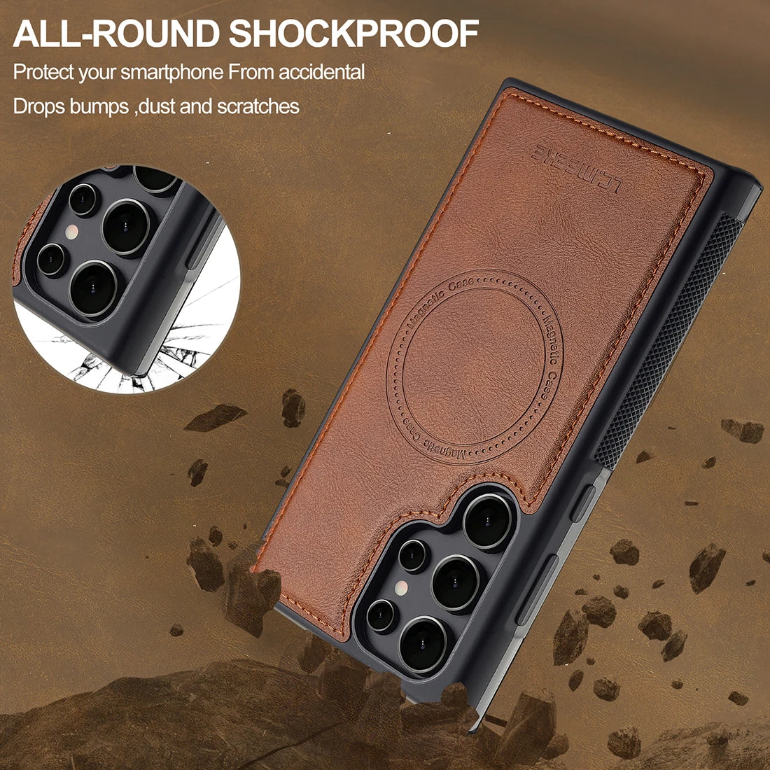 Magnetic Leather Wallet Case with Card Pocket for Samsung