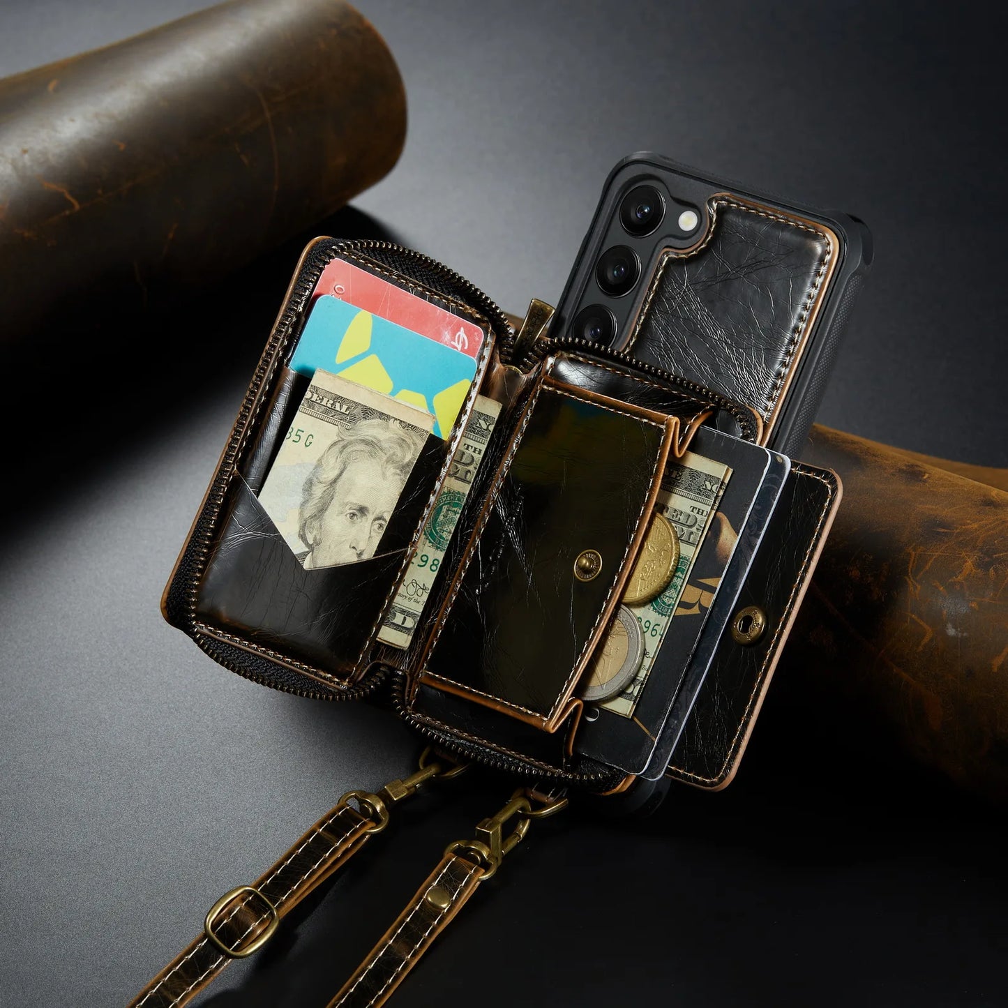 Crossbody Leather Wallet Case with Card Slots for Samsung