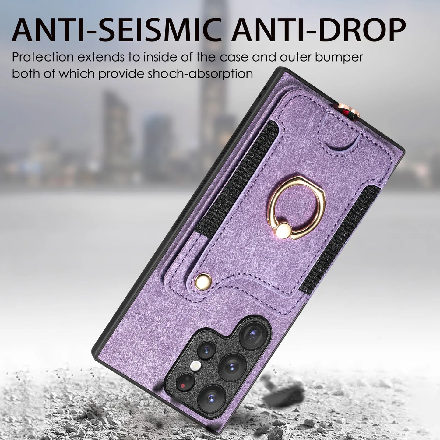 Leather Wallet Phone Case with Ring Holder for Samsung