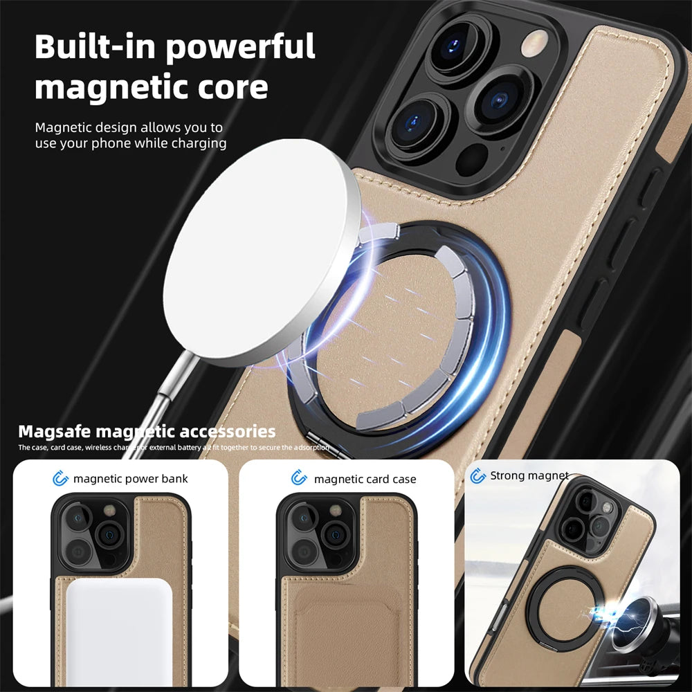 MagSafe Leather iPhone Case with 360° Rotating Holder