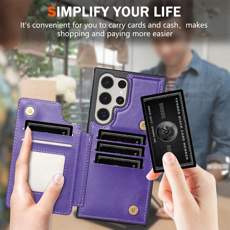 Wallet Magnetic RFID Leather Case with Card Slots for Samsung