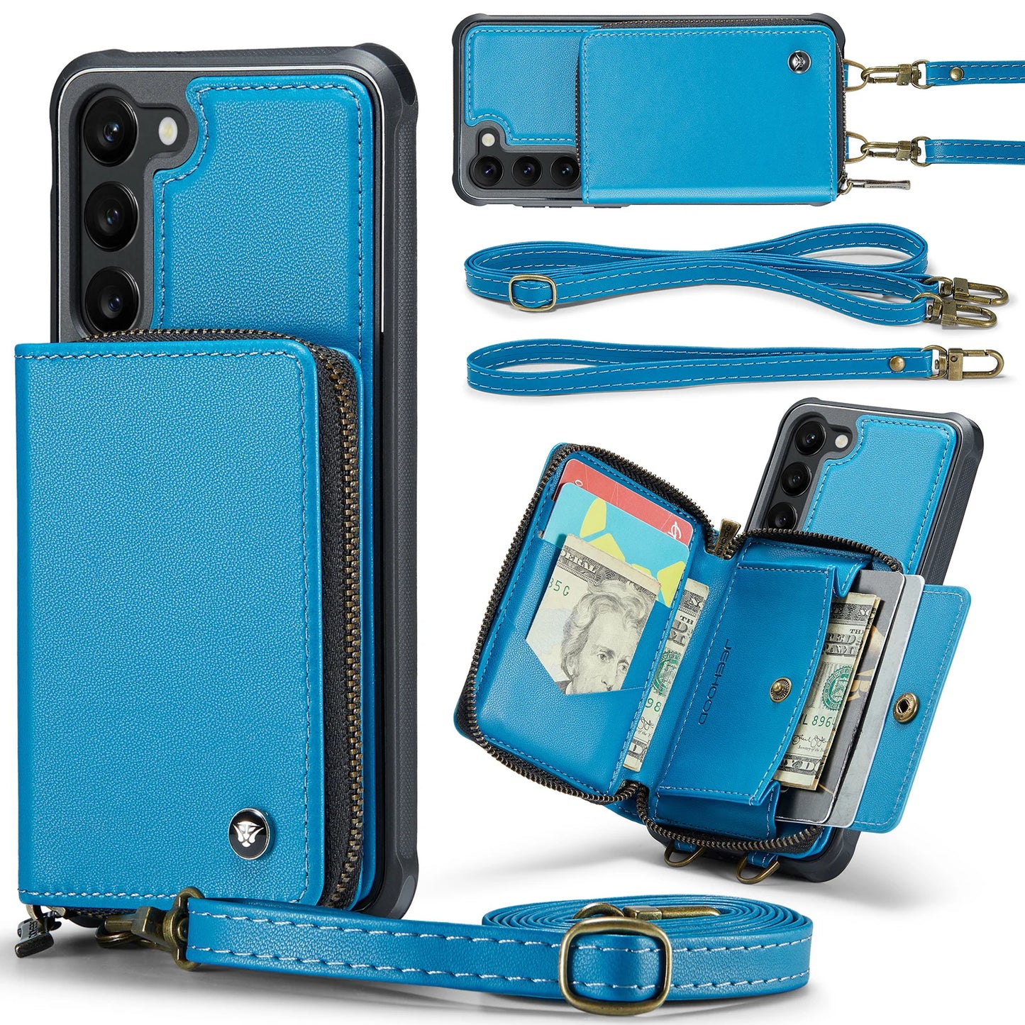 Crossbody Leather Wallet Case with Card Slots for Samsung