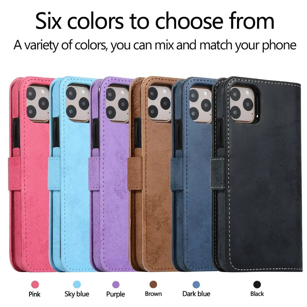 Luxury Leather Flip Wallet Card Case for iPhone