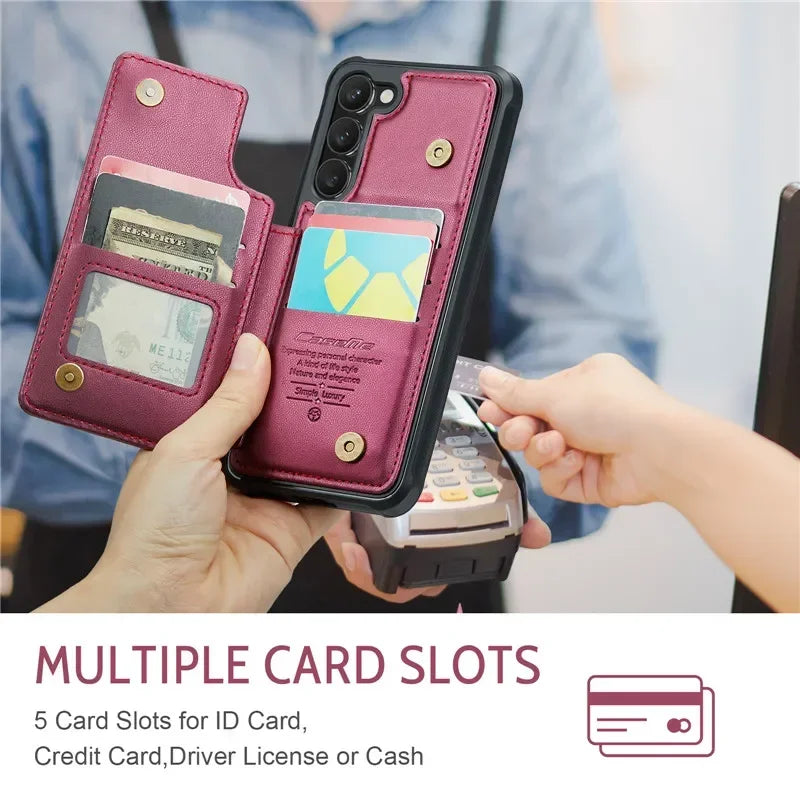 Leather Magnetic Wallet Phone Case with Pocket for Samsung