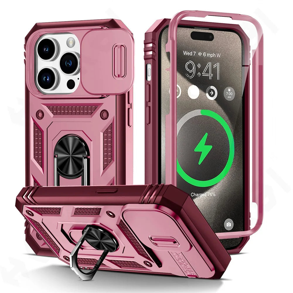 Military Armor iPhone Case with Camera Slide & 360° Stand