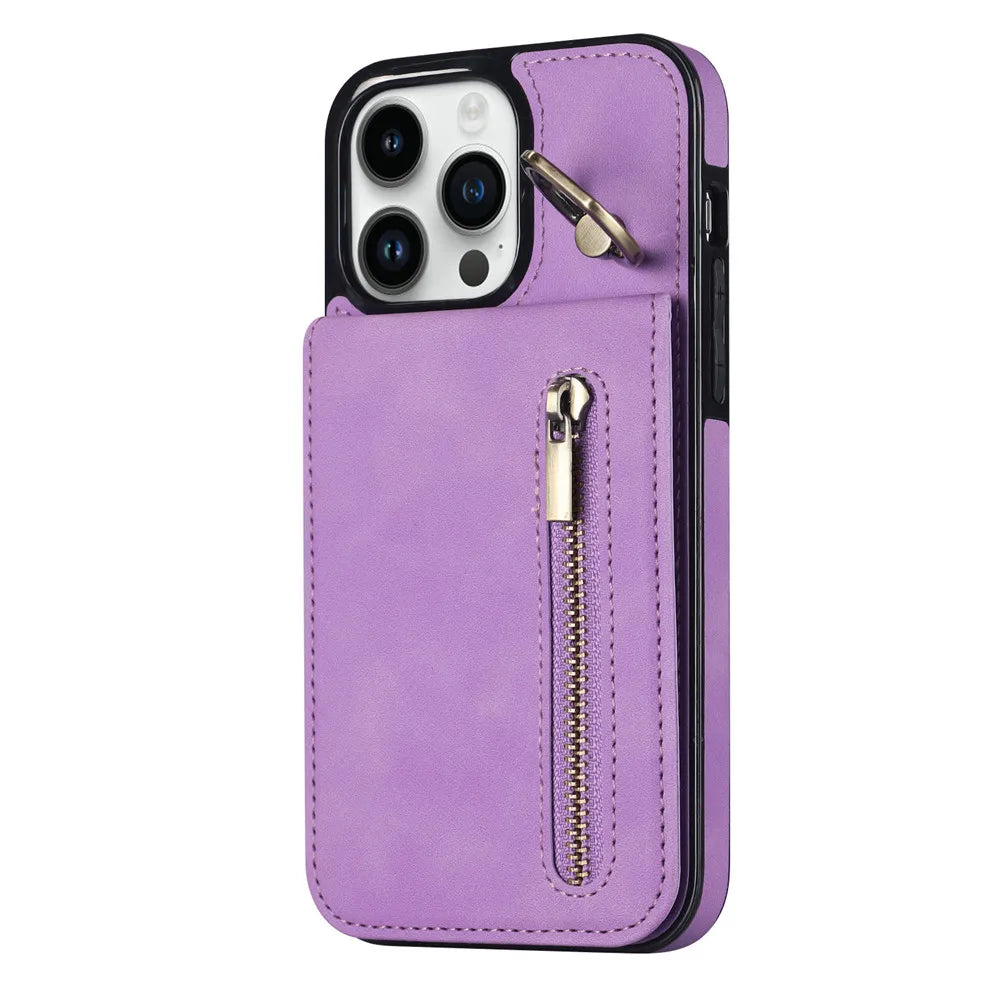Zipper Wallet Leather Phone Case with Card Holder Kickstand