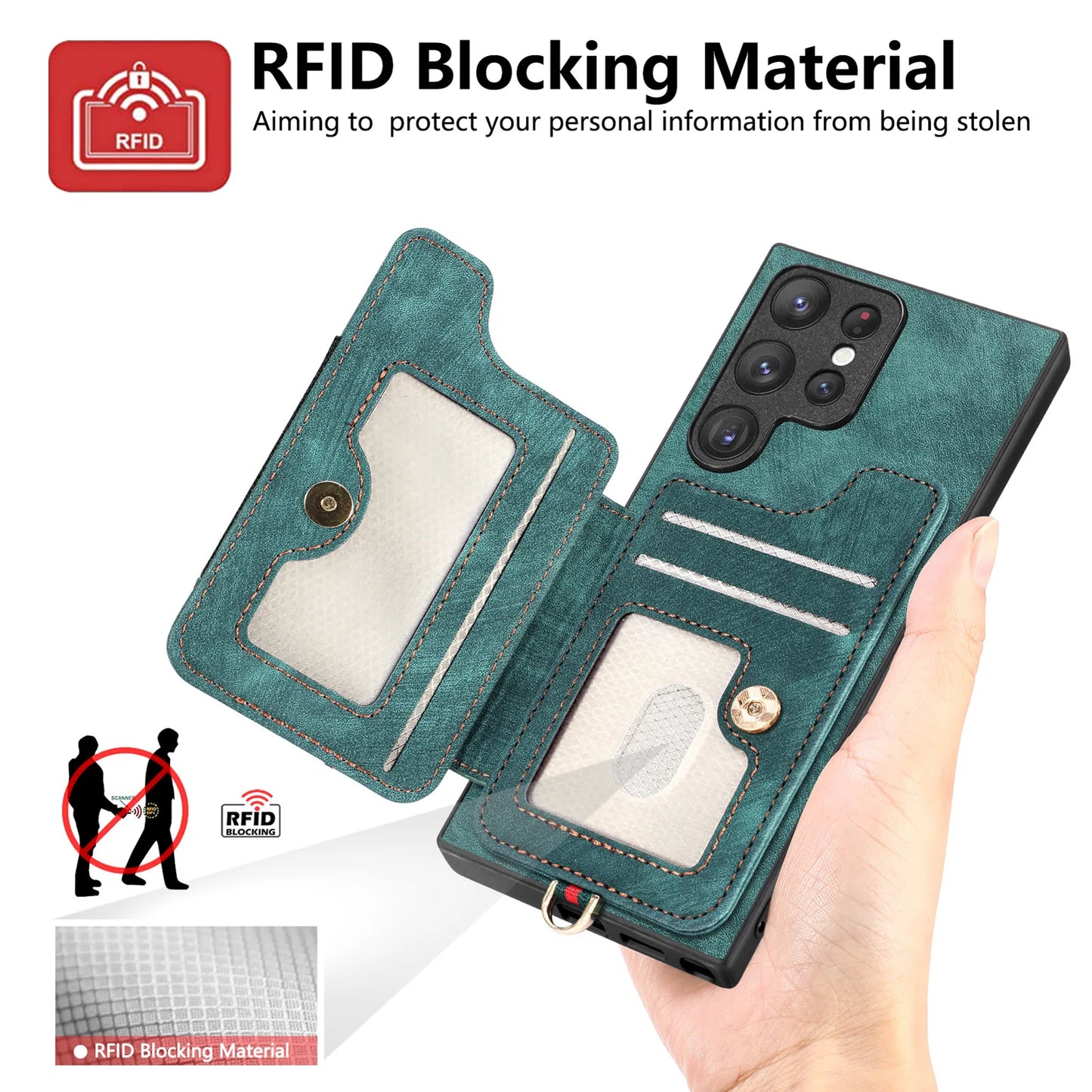 Leather Wallet Phone Case with Ring Holder for Samsung