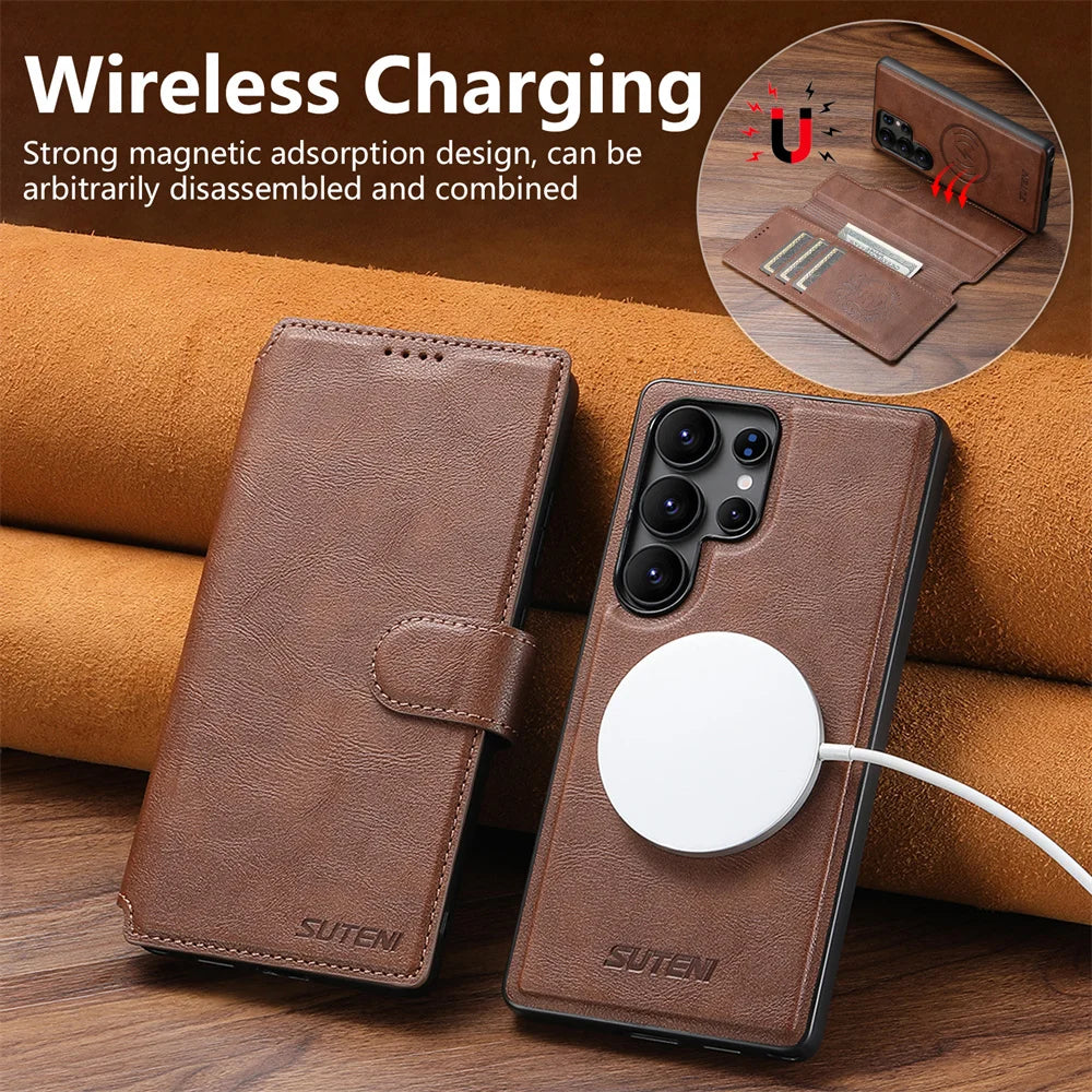 Detachable Magnetic Leather Wallet Phone Case for Samsung