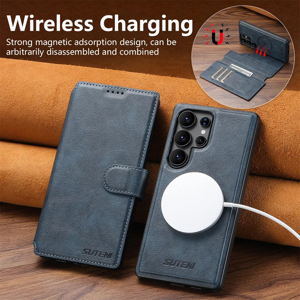 Detachable Magnetic Leather Wallet Phone Case for Samsung