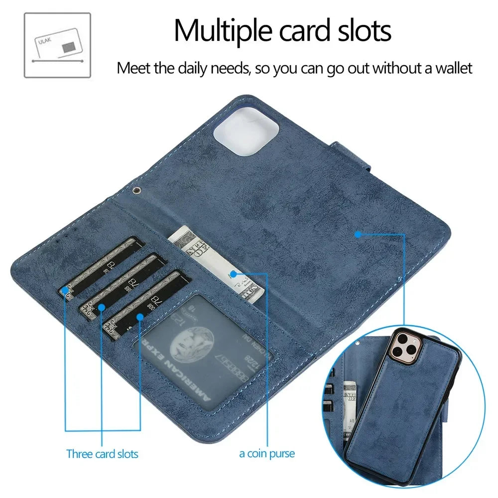 Luxury Leather Flip Wallet Card Case for iPhone