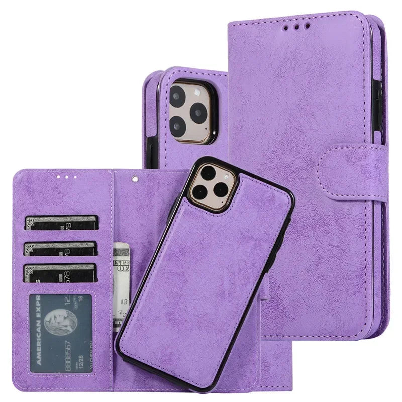 Luxury Leather Flip Wallet Card Case for iPhone
