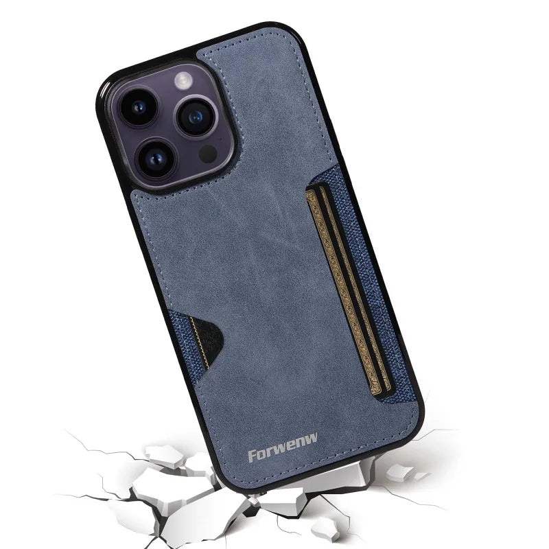 Retro Card Holder Leather Case for iPhone - CaseifyTrend