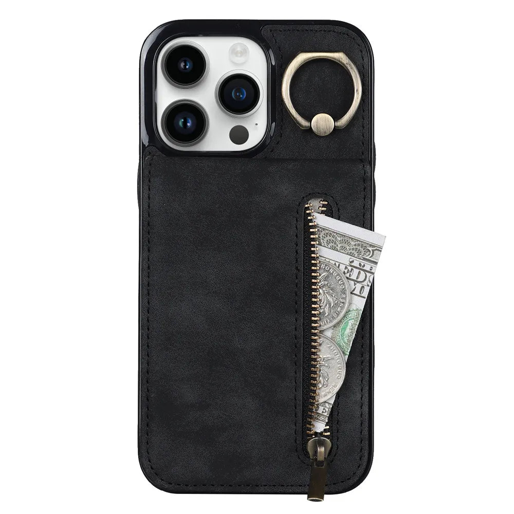 Zipper Wallet Leather Phone Case with Card Holder Kickstand