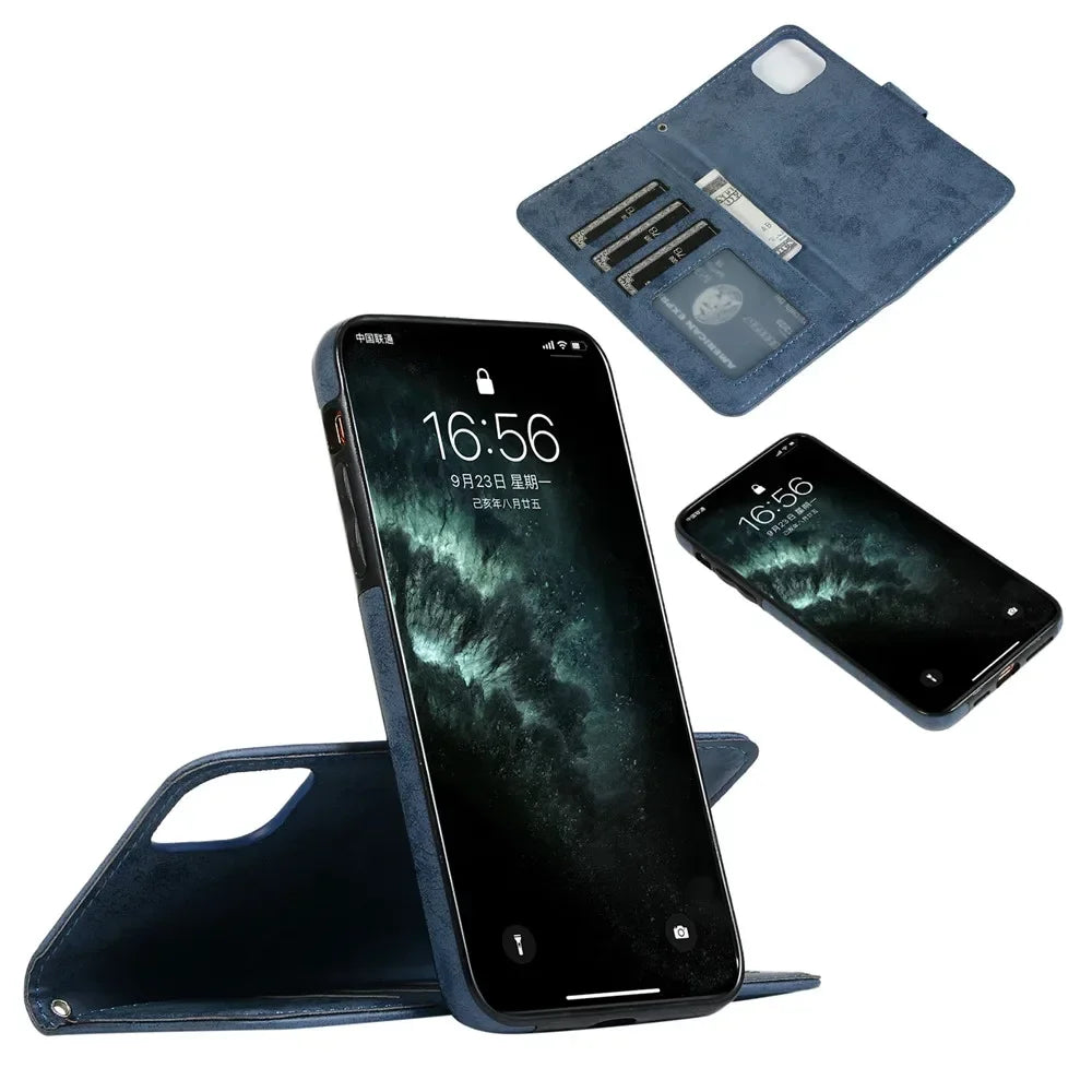 Luxury Leather Flip Wallet Card Case for iPhone