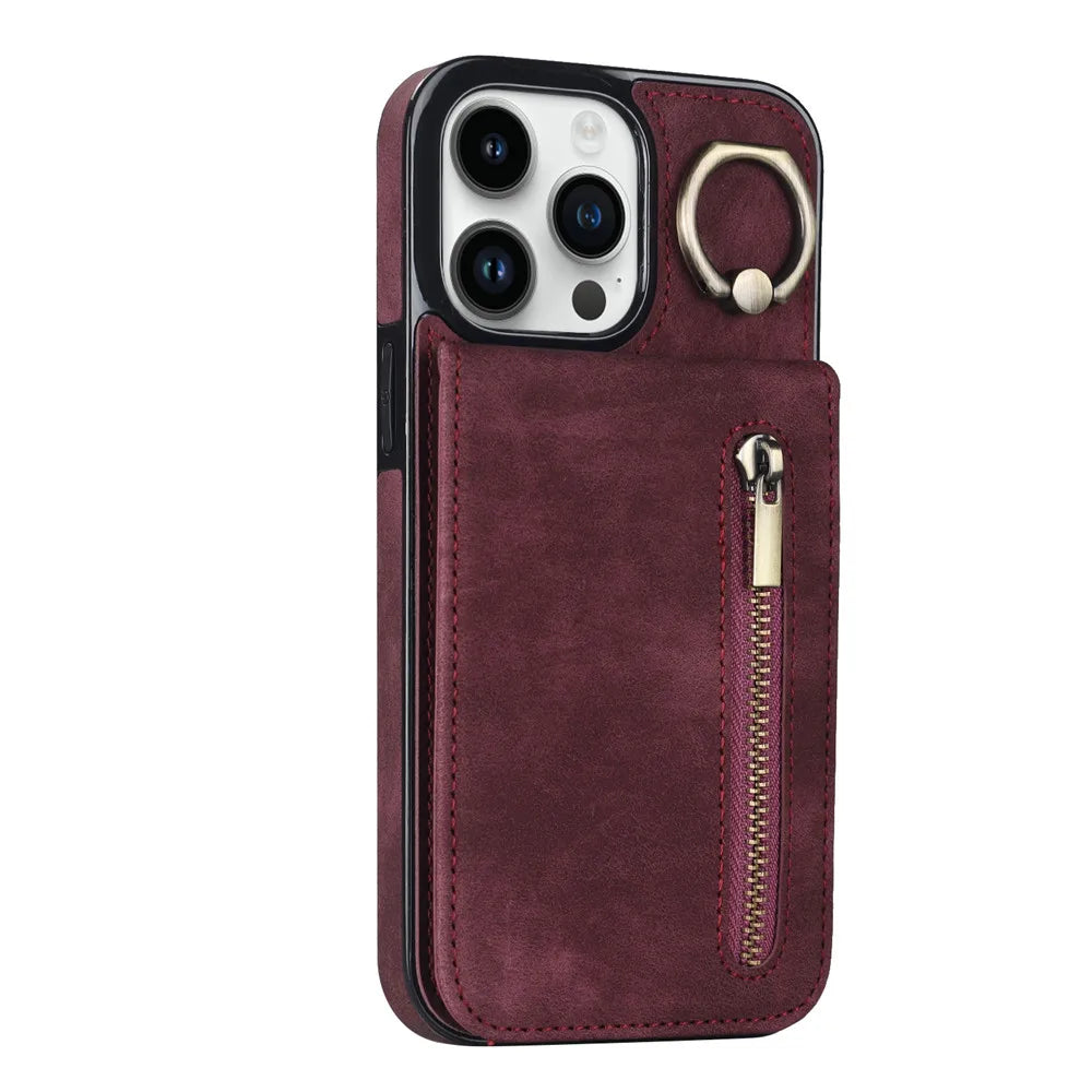 Zipper Wallet Leather Phone Case with Card Holder Kickstand