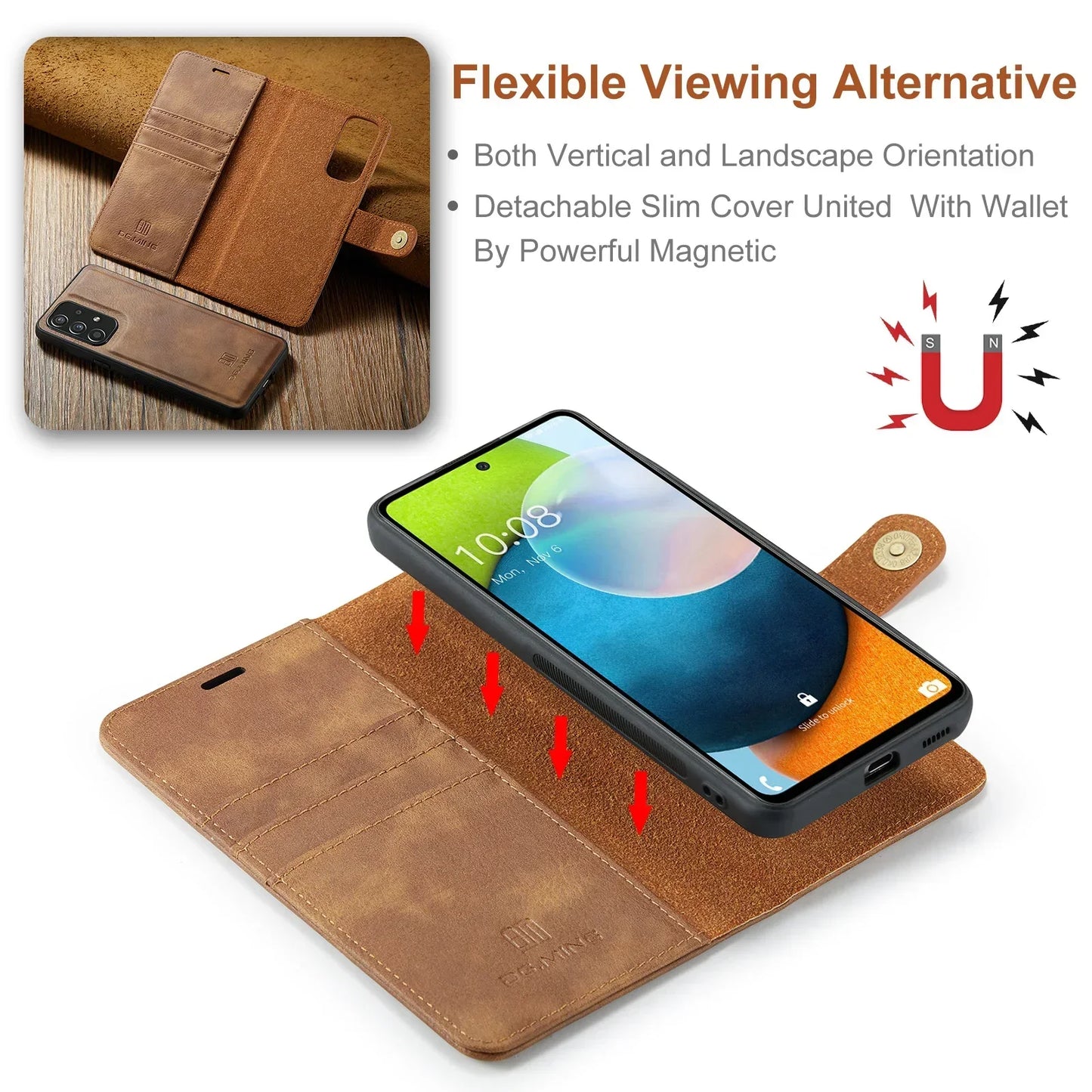 Detachable Magnetic Leather Wallet Case for Samsung Galaxy