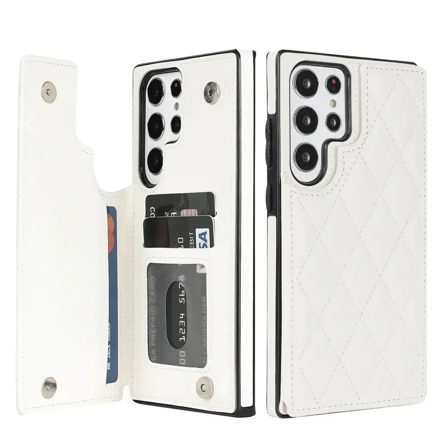 Wallet Flip Leather Case with Double Button for Samsung