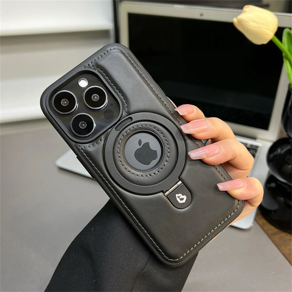 Luxury Magnetic Stand Ring PU Leather Case for iPhone - CaseifyTrend