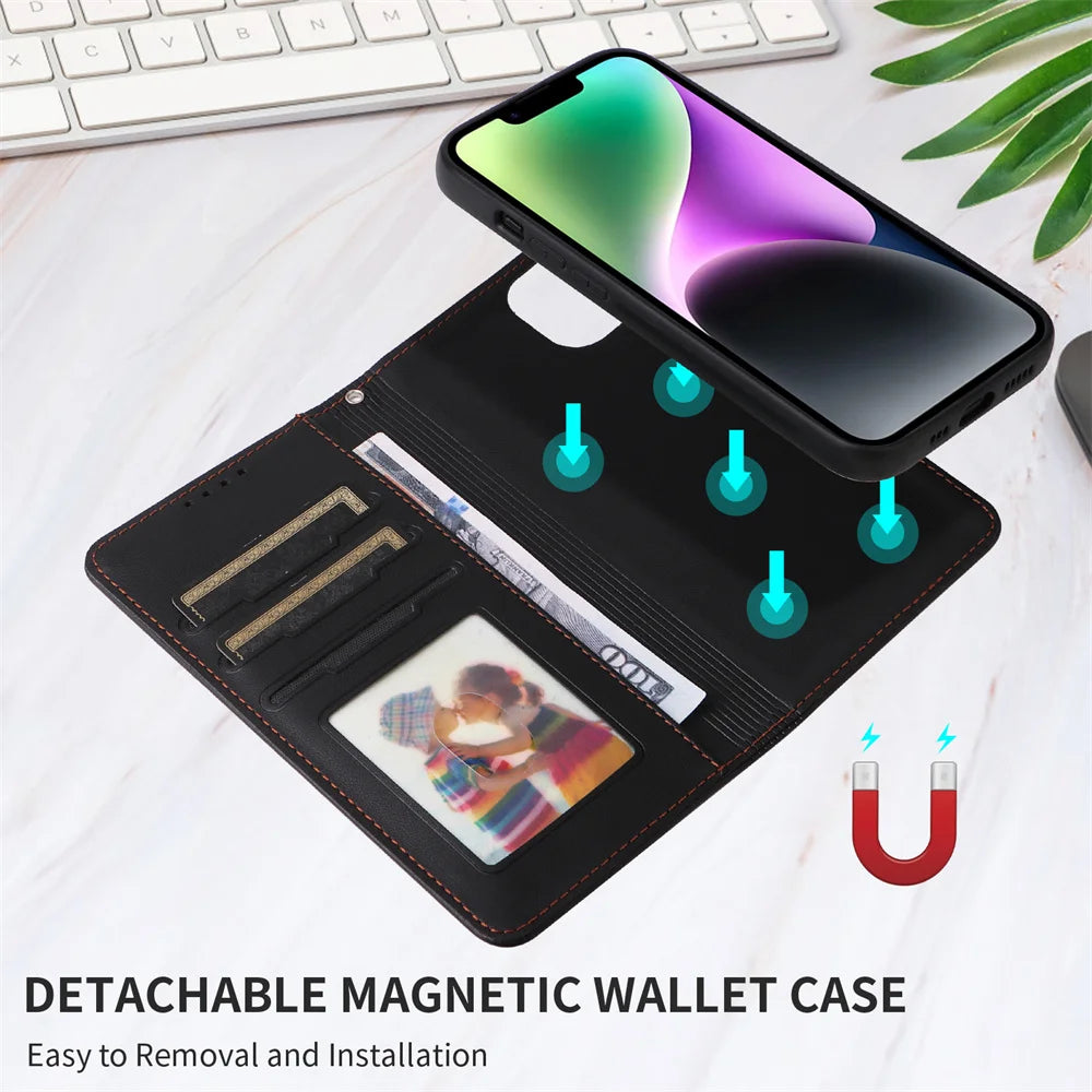 Detachable Magnetic Flip Leather Case for iPhone
