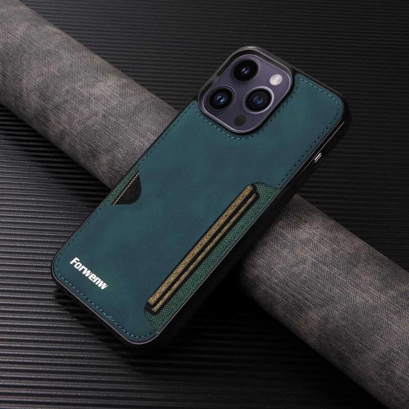 Retro Card Holder Leather Case for iPhone - CaseifyTrend