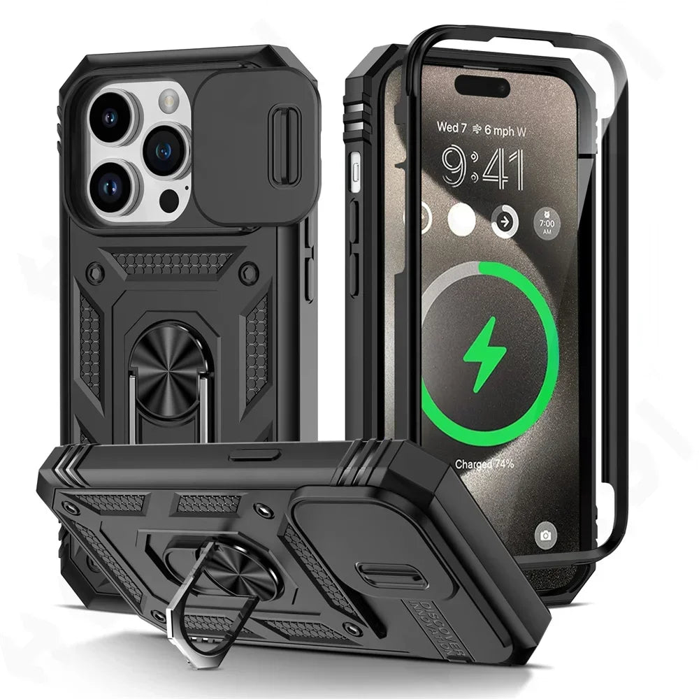 Military Armor iPhone Case with Camera Slide & 360° Stand