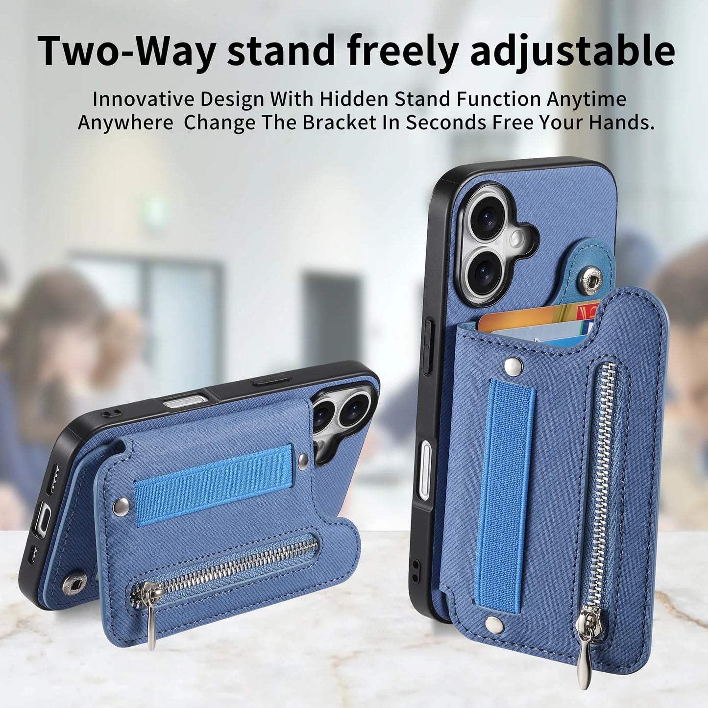 Leather Wallet Phone Case with Wrist Strap and Card Holder